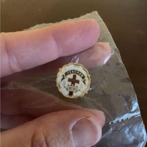Gold and Red Christian Teacher Pin